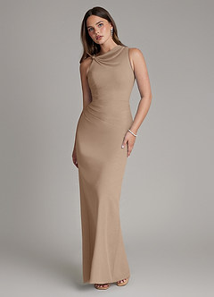 Azazie Charice Bridesmaid Dresses Taupe Sheath Pleated Chiffon Dress image1