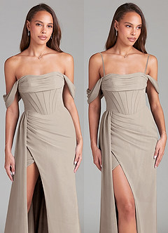 Azazie Amyra Vestidos de damas de honor Vestido de Escarcha de Gasa de Corte Recto Convertible con Vestidos sin tirantes image9