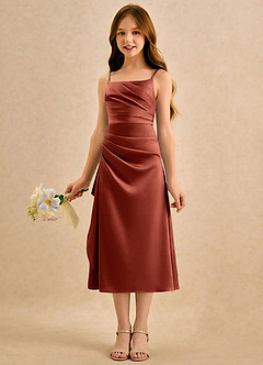 Azazie Canna Girls Formal Flower Girl Dresses Terracotta A-Line Pleated Stretch Satin Dress image5