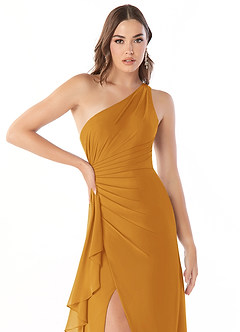 Azazie Maive Bridesmaid Dresses Butterscotch Sheath Pleated Ruffle Chiffon Dress image5
