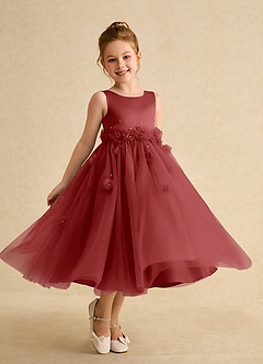Azazie Lux Flower Girl Dresses Rust A-Line Beaded Tulle Dress image1