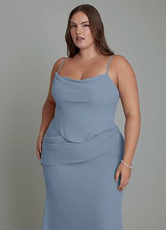 Azazie Sorrel Abiti da Damigella Abito Sirena in Chiffon Corsetto Blu Polveroso image17