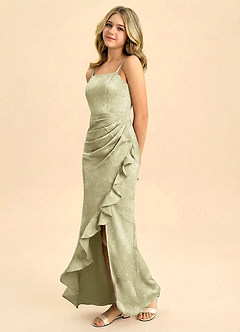 Azazie Buzzy Junior Formal Robe Sirène en Blumen-Burnout Rayé Feuille De Céladon à Fleurs image5