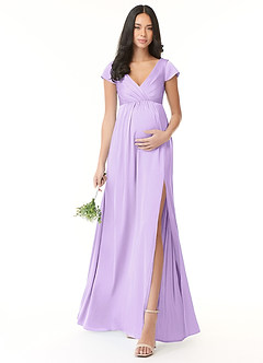 Azazie Allessia Maternity Bridesmaid Dresses A-Line Pleated Stretch Satin Floor-Length Dress image1