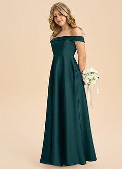 Azazie Sissy Junior Linia A Zza ramienia Satyna elastyczna Długość podłogi Młodsza druhna Sukienka image6