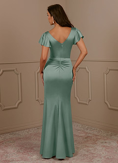Azazie Roya Mère de la mariée Robes Robe Sirène en Satin extensible Col en V Plissé Sauge D'argent image4