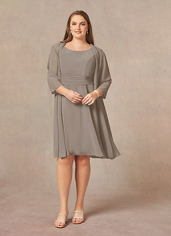 Azazie Shirley Mother of the Bride Dresses Taupe A-Line Scoop Pleated Chiffon Dress image8