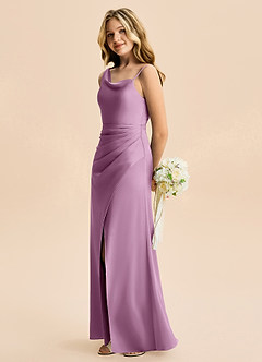 Azazie Abby Junior Robe Fourreau en Satin extensible Plissée Glycine image3