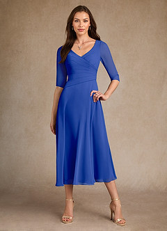 Azazie Durant Mother of the Bride Dresses Royal Blue A-Line Pleated Chiffon Dress image4