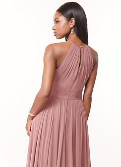 Azazie Cherish Vestidos de damas de honor Vestido de Rosa Polvorienta de Gasa de Corte en A con Plisado image5