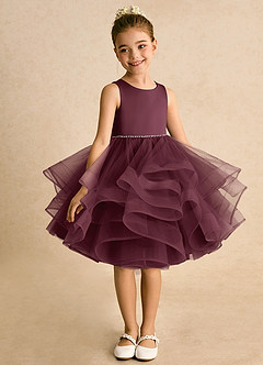 Azazie Tinie Flower Girl Dresses Cabernet Ball-Gown Bow Tulle Dress image3