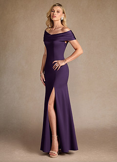 Azazie Pierce Mother of the Bride Dresses Plum Mermaid Pleated Stretch Crepe Dress image2