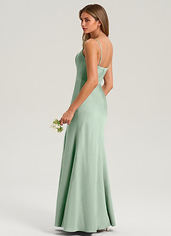 Azazie Lidia Bridesmaid Dresses Agave Mermaid Side Slit Stretch Satin Dress image6