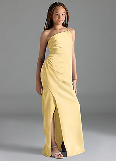 Azazie Eren Junior Butter Sheath Pleated Stretch Satin Dress image1