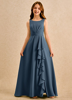 Azazie Chibi Girls Formal 플라워 걸 드레스 A라인 주름진 쉬폰 플로어 길이 드레스 image3