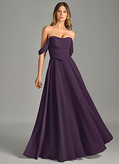 Azazie Chelsey Abiti da Damigella Abito Convertibile A-Line in Chiffon a Spalla Scoperta Prugna image1