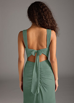 Azazie Jesaphine Bridesmaid Dresses Eucalyptus Sheath Bow Chiffon Dress image6