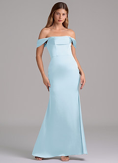 Azazie Miley Bridesmaid Dresses Sky Blue Mermaid Off the Shoulder Stretch Satin Convertible Dress image6