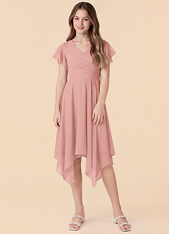 Azazie Janeaurelia Junior Rosette A-Line Pleated Chiffon Dress image4