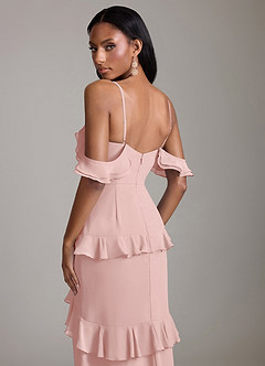 Azazie Chayla Final Sale Black Sheath Off the Shoulder Chiffon Dress image4