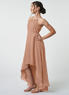 Azazie Oaklynn Junior A라인 주름진 쉬폰 비대칭 주니어 신부 들러리 드레스 image4
