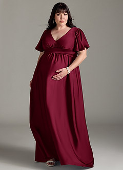 Azazie Verna Abiti da damigella d'onore premaman Abito A-Line Increspato Raso Elasticizzato Floor-Length image9