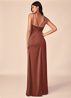 Azazie Aqua Bridesmaid Dresses Auburn A-Line V-Neck Pleated Stretch Satin Dress image2