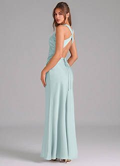 Azazie Evadne Robes de demoiselle d'honneur Robe Trapèze en Satin extensible Plissée Brume image5