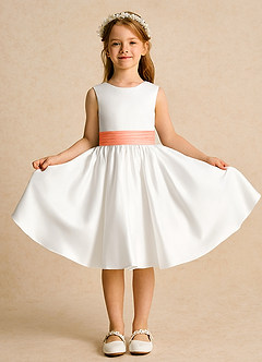 Azazie Sosie Flower Girl Dresses Ivory Sunset A-Line Pleated Matte Satin Dress image2