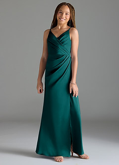 Azazie Maci Junior Peacock Mermaid Pleated Stretch Satin Dress image1
