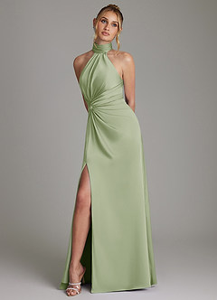 Azazie Gracelynn Bridesmaid Dresses Dusty Sage Sheath Pleated Stretch Satin Dress image5
