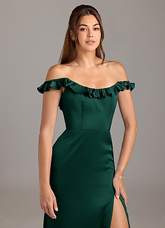 Azazie Callie Robes de demoiselle d'honneur Robe Trapèze Convertible en Satin extensible Rayé émeraude image8