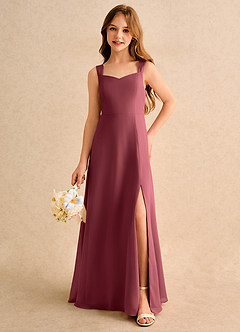 Azazie Makani Girls Formal Abiti da Ragazza di Fiori Abito A-Line in Chiffon Scollo a Cuore Merlot image5