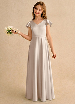 Azazie Nari Girls Formal Vente finale Robe Trapèze en Satin extensible avec manches Blushing Pink image1