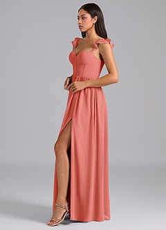 Azazie Denisse Bridesmaid Dresses Salmon Pink A-Line Ruched Chiffon Dress image3