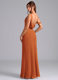 Azazie Madelyn Bridesmaid Dresses Cinnamon Mermaid Off the Shoulder Chiffon Convertible Dress image6