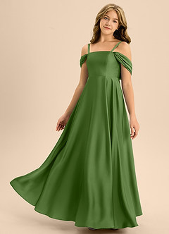 Azazie Rowena Junior Basil A-Line Bow Stretch Satin Dress image6