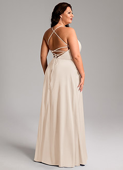 Azazie Mei Bridesmaid Dresses White Alabaster A-Line V-Neck Stretch Satin Dress image11