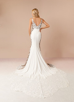 Azazie Estephanie Wedding Dresses Diamond White Cocoa Mermaid Sequins Stretch Crepe Dress image2