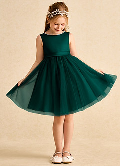 Azazie Jani Flower Girl Dresses Pine A-Line Bow Tulle Dress image2