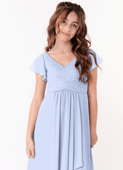 Azazie Omari Junior Ice A-Line Ruched Chiffon Dress image4