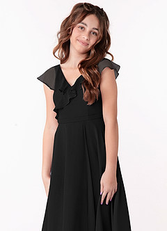 Azazie Posie Junior A-Linie Gestreift Chiffon Kleid Schwarz image6