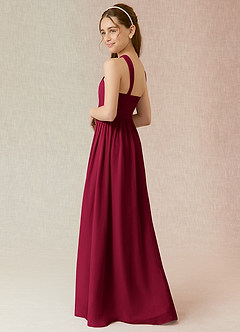 Azazie Jiya Junior Burgundy A-Line Pleated Chiffon Dress image3