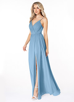Azazie Gracie Bridesmaid Dresses Steel Blue A-Line Pleated Chiffon Dress image3