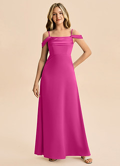 Azazie Lettie Junior A-Linie Schulterfrei Stretch-Satin Kleid Fuchsia image4