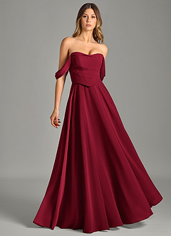 Azazie Chelsey Vestidos de damas de honor Vestido de Borgoña de Gasa de Corte en A Convertible con Vestidos sin tirantes image1