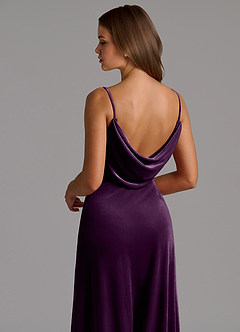 Azazie Olaine Bridesmaid Dresses Grape A-Line Pleated Velvet Dress image7