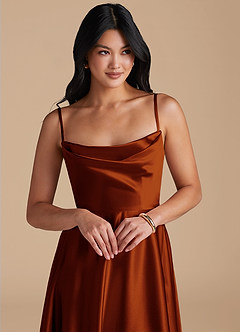 Azazie Elle Bridesmaid Dresses Auburn A-Line with Pockets Metallic Satin Dress image3