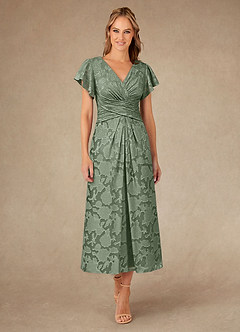 Azazie Vera Mother of the Bride Dresses Matcha A-Line Pleated Floral Burnout Dress image1