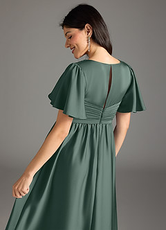 Azazie Verna Maternity Bridesmaid Dresses A-Line Ruched Stretch Satin Floor-Length Dress image8